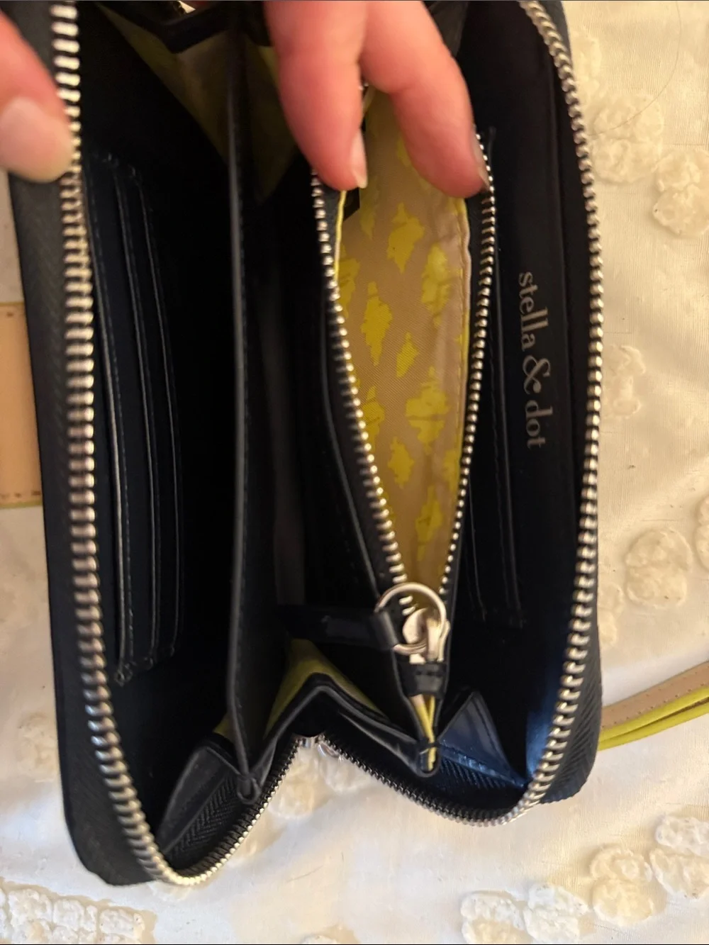 Striped Navy & White Wristlet Phone Case with Tan & Lime Accent